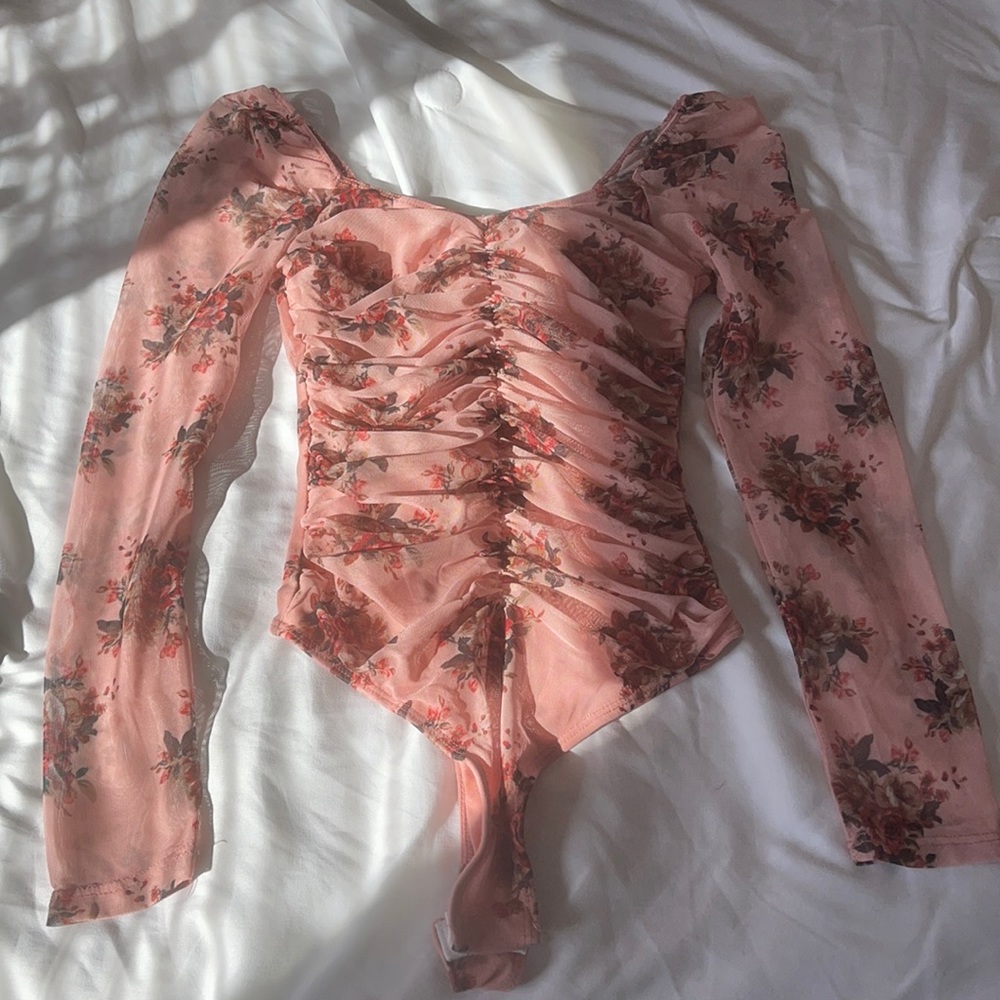 Pink floral long sleeve bodysuit